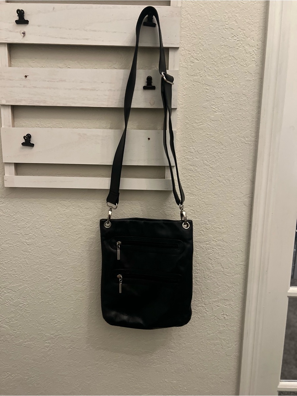 Margot Black Genuine Leather Crossbody Bag | Double Zip | Everyday Purse